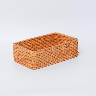 Rattan Storage Basket, Rectangular Desktop Organizer for Home