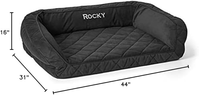 Orvis ComfortFill-Eco Bolster Dog Bed - Plush Rectangular Dog Beds with Three-Sided Bolster for Leaning, Slate - L