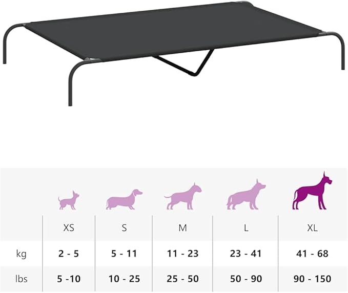 Elevated Dog Bed for Large Breeds, Heavy Duty Raised Pet Cot with Breathable Oxford Fabric and Powder-Coated Steel Frame, Indoor Outdoor Cooling Bed for Dogs up to 150 lbs, 59.1 x 35.4 inches