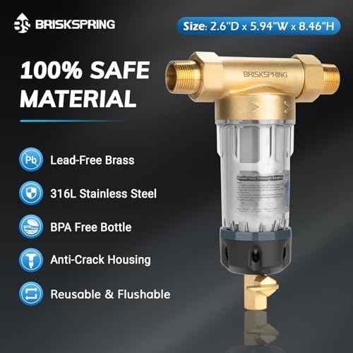Spin Down Sediment Filters With Scraper, Well Water Filter System for House, Reusable Whole House Water Filter for Well Water, 300 Micron, 1" MNPT + 3/4" FNPT + 3/4"MNPT, BPA Free