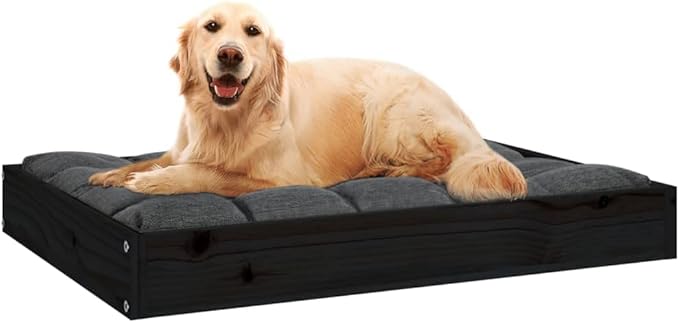 Minimalist Solid Pine Wood Dog Bed for Medium Dogs, Raised Design for Joint Support and Posture, Rustic Finish, Durable and Easy to Clean, 28.1 x 21.3 x 3.5 Inches, Pet