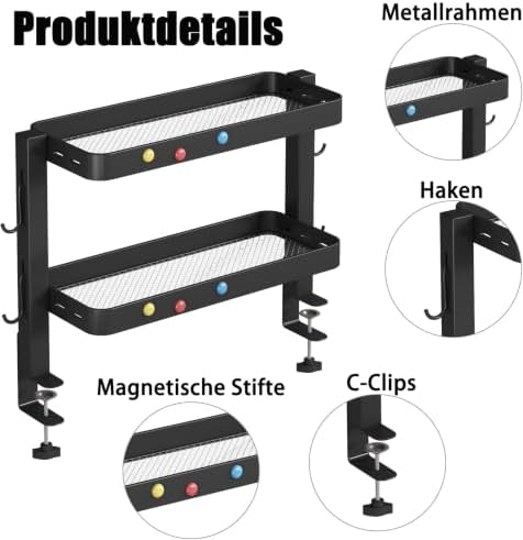 Clamp-On Desk Shelf Organizer, 2-Tier Metal Side Desktop Shelves