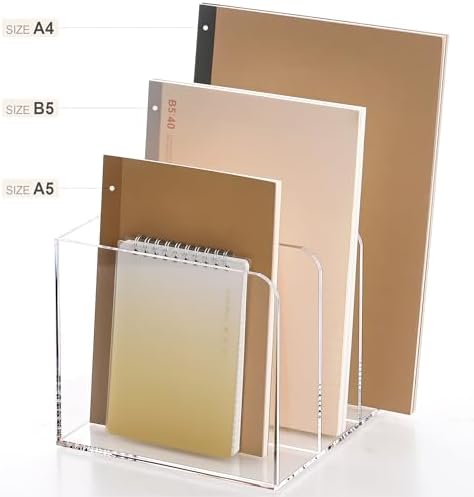 HeZone Acrylic Magazine File Holder,Clear File Organizer with 3 Compartment