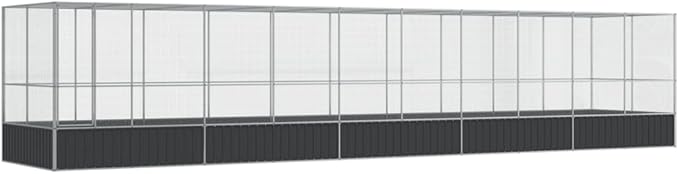 Large Metal Heavy Duty Walk-in Aviary Cage with Extension, Ample Activity Space Bird Cage with Lockable Door Also for Chickens and Rabbits, Silver 409.1"x81.5"x83.5" Steel,-522