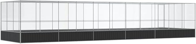 Large Metal Heavy Duty Walk-in Aviary Cage with Extension, Ample Activity Space Bird Cage with Lockable Door Also for Chickens and Rabbits, Silver 448.4"x120.9"x83.5" Steel,-527