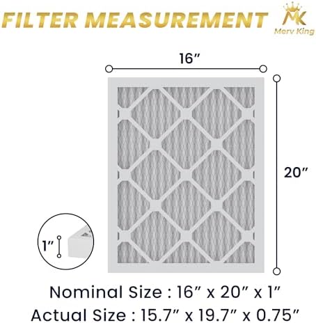 MervKing 16x20x1 Air Filter Actual Size: 15.7" x 19.7" x 0.75" MERV 8 MPR 600-700 | MADE IN USA | 4-Pack | Pleated HVAC AC Furnace Replacement
