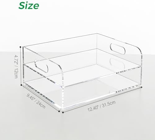 2-Tier Clear Acrylic Paper Trays, Desk File Organizer, A4 Paper Holder, Low-Profile Desk File Sorter for Office/Home, Clear Stackable Letter Tray for Bills, Crafts, Notebooks - Horizontal
