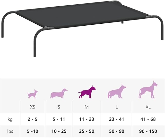Elevated Dog Bed for Medium Dogs, Raised Pet Cot with Breathable Oxford Fabric and Durable Powder-Coated Steel Frame for Indoor Outdoor Use, Black