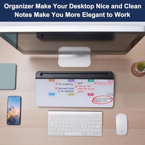 TSJ OFFICE Whiteboard Weekly Dry-Erase-Board - Desktop White Board Calendar Desk Organizers with Accessories Computer Keyboard Stand with Drawer, for Office, Home, School Supplies - Black Calendar