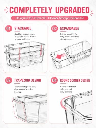 20 PCS Adjustable Expandable Clear Plastic Drawer Organizers 3-Size Set