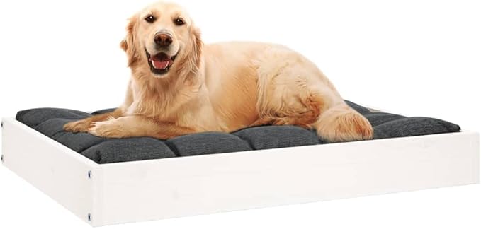 Solid Pine Wood Dog Bed for Small Dogs Indoor Use, Minimalist Design with Smooth White Finish, Durable Comfortable Pet Furniture 28.1 x 21.3 Inch