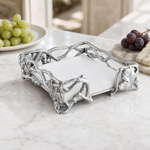 Arthur Court Grape Open Vine Napkin Holder - Durable Aluminum for Kitchen Countertops, Dining, and Outdoor Use - 7.25 inch Square