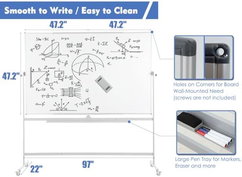 96x48 Magnetic Mobile Whiteboard on Wheel, Large Double Sided Rolling Board
