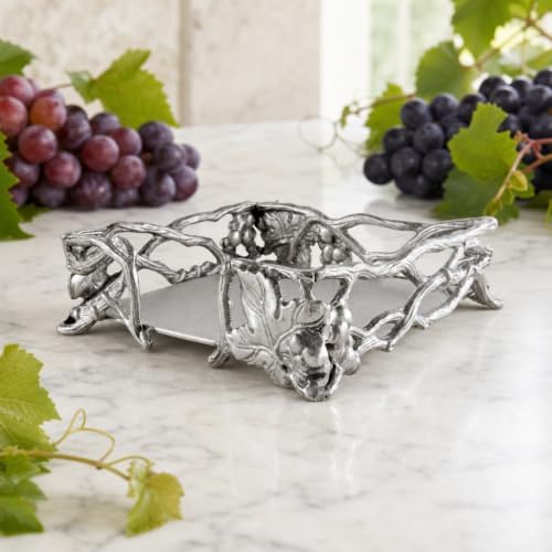 Arthur Court Grape Open Vine Napkin Holder - Durable Aluminum for Kitchen Countertops, Dining, and Outdoor Use - 7.25 inch Square