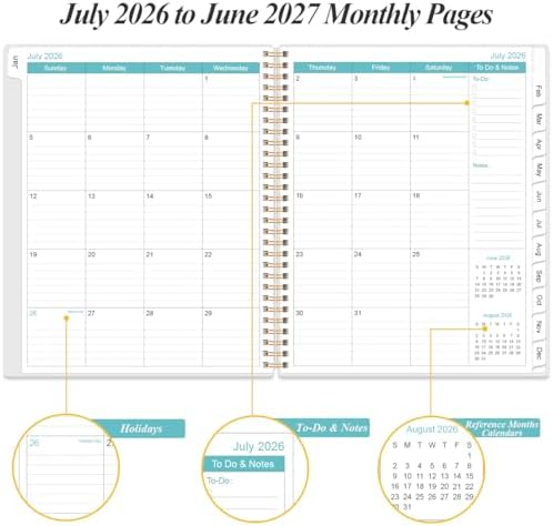 2026-2027 Daily & Monthly Planner - One Page Per Day, Daily Planner from July 2026 - June 2027, Planner 2026-2027 with 12 Monthly Tabs, 8.5" x 11", Blue Leaf Flower
