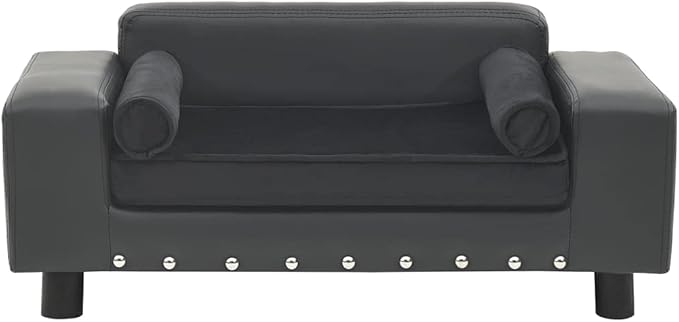 YAFF Dog Bed for Small Dogs Dark Gray Plush and Faux Leather Dog Sofa Pet Bed Puppy Bed for Cats and Small Dogs Beds Furniture 31.9"x16.9"x12.2"