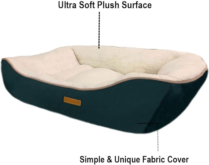 Otis & Claude Hi-Tech Cashmere Pet Bed – XL/Large Washable Dog Bed for Big Dogs, Sofa-Style Heavy-Duty Chew-Resistant Cushion for Large Breeds, Waterproof, Odor-Free Indoor Dog Bed (Green, 86" x 65")