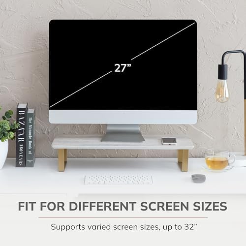Anji Mountain Monitor Stand for Desk - Desktop Organizer & Laptop Riser, Ergonomic Monitor Riser, Space-Saving, Durable, Easy Assembly & Ideal for Home & Office,White Wash, 24-Inch, Classic