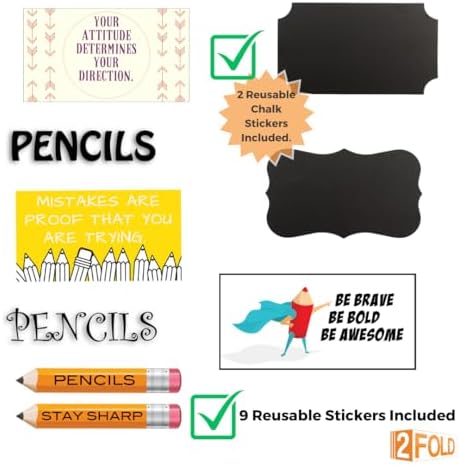 2Fold Pencil Dispenser for Classroom - Stainless Steel Bulk Pencil Holder for Desk - Includes Removable Label Stickers - Teacher Must Haves for Organization - Holds up to 200 Pencils (Silver)