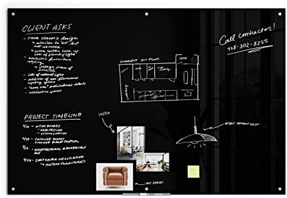 U Brands Black Glass Dry Erase Board, Wall Mounted White Board, 72" x 48"