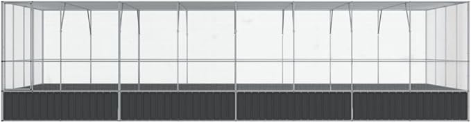 Large Metal Heavy Duty Walk-in Aviary Cage with Extension, Ample Activity Space Bird Cage with Lockable Door Also for Chickens and Rabbits, Silver 327.6"x163"x83.5" Steel,-421