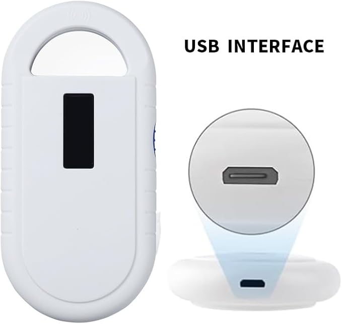 Pet Microchip Scanner ISO11784/85/FDX-B/EMID Animal Handheld Reader,134.2kHz Pet ID Scanner Rechargeable Animal Chip Registration, for Dog/Cat/Pig/Animal (Pure White) with Storage Memory