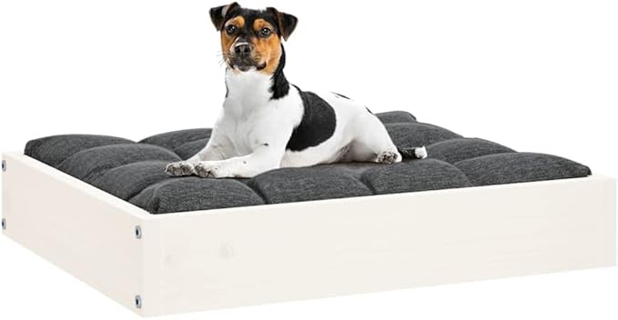 White Solid Pine Wood Dog Bed 20.3x17.3x3.5 Inch - Sturdy Minimalist Pet Sofa for Small Medium Dogs Rustic Raised Dog Crate with Stable Frame - Easy Assembly Indoor Outdoor Use