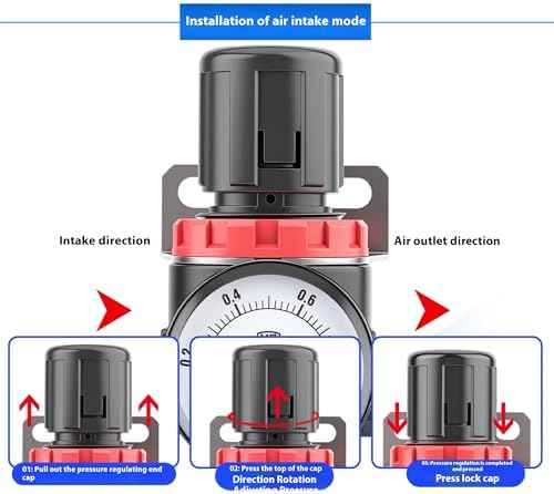 Compressed Air Low Pressure Filter Regulator Airtac AFR2000-C 1/4'' NPT 0-60 PSI Combo Piggybac Adjustable,Bracket,Gauge Semi-Auto Drain