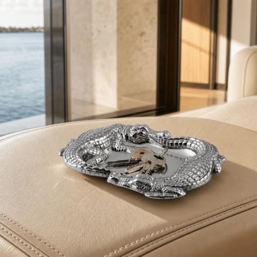 Arthur Court Alligator Catchall Tray - Premium Aluminum Decorative Organizer - 9 Inch Long for Desktop, Nightstand, or Dresser