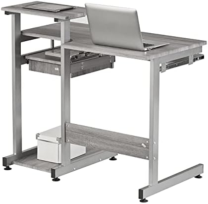 Techni Mobili 38"W Desk with Printer/Keyboard Tray & CPU Platform, Grey