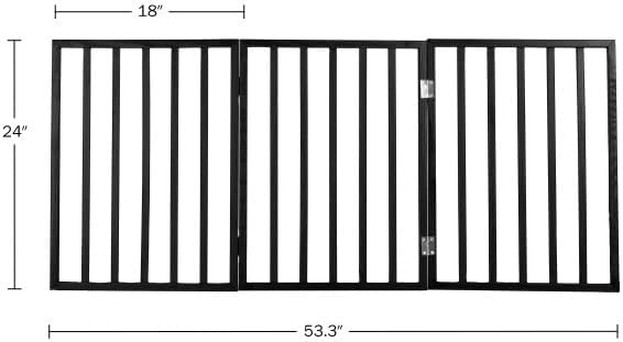 Pet Gate - 3-Panel Indoor Foldable Dog Fence for Stairs, Hallways, or Doorways - 54x24-Inch Wood Freestanding Dog Gates by PETMAKER (Black)