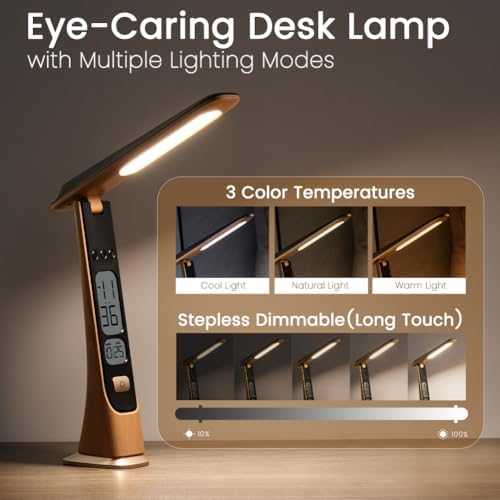 WILIT Rechargeable Lamps Cordless Table Lamp, Foldable Portable Desk Lamp - LED Battery Operated Lights with Stepless Brightness&Time Display for Office Lamp, Book Lights, College Dorm Essentials