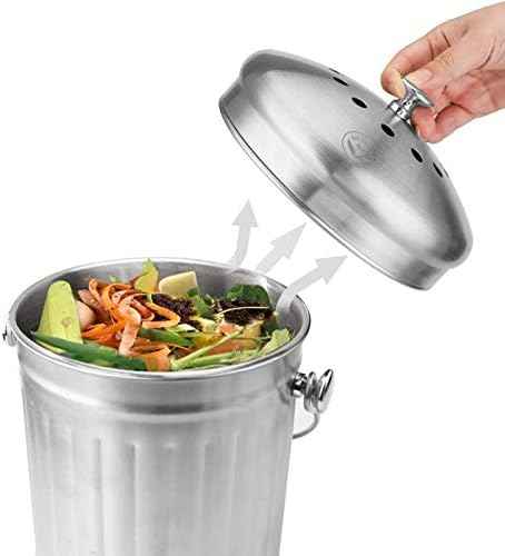 NewlineNY Stainless Steel Indoor Compost Bin for Kitchen Countertop, 1.3 Gallon Recycling Pail Bucket with 2 Charcoal Filters