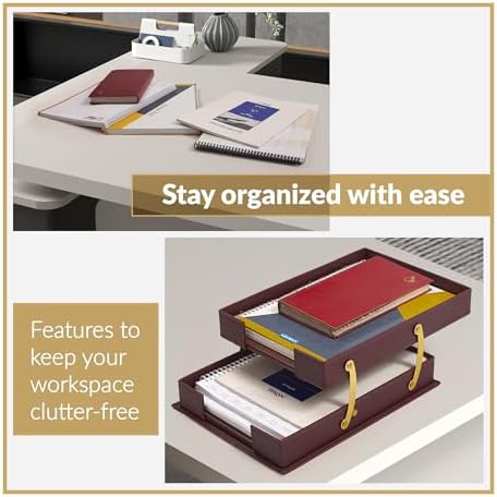 MOOGCO 12-Piece Leather Desk Set — Desk Pad 23.2" x 15.4", Double Document Tray, Pen Holder — Desk Organizer Set for Home Office & Executive Desk Accessories