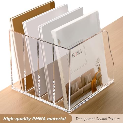 SANRUI Acrylic Desk Magazine Holder File Organizer Sorter,4 Slot Clear