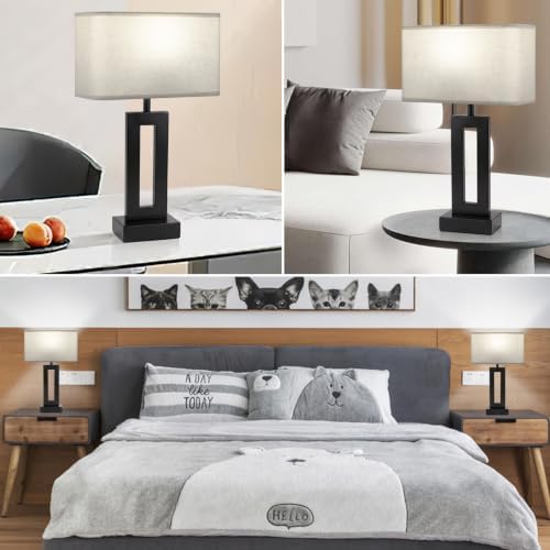 Table Lamps Set of 2, 16.4" Bedside Lamps for Nightstand with USB C+A