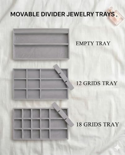 Velvet Jewelry Trays,Jewelry Organizer Trays for Drawer,Set of 8,Gray