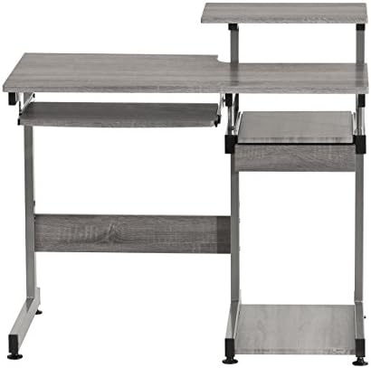 Techni Mobili 38"W Desk with Printer/Keyboard Tray & CPU Platform, Grey
