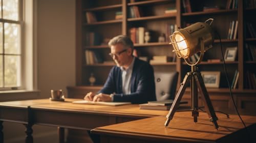 THOR INSTRUMENTS Vintage Industrial Tripod Table Lamp, Brown Brass Teak Wood