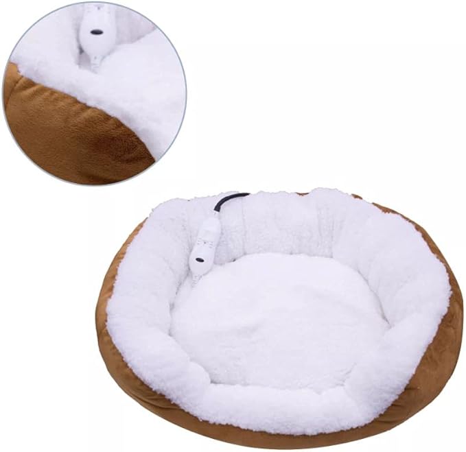 Sakar Pet Genius Heated Pet Bed, Warming Bed for Dogs and Cats with Removable Cover, DoubleSided Puppy Bed for Winter and Summer, Dirt Resistant and Non Slip Bottom, Brown and White, (PET602)