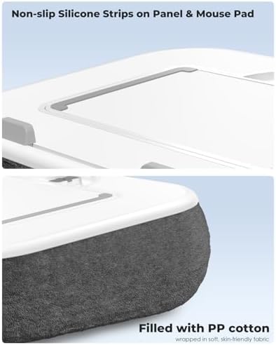 Viozon Kindle Pillow Stand Holder, Phone Holder for Bed, Laptop Lap Desk with Mouse Pad,Compatible with 4.7-13" Kindle/Tablet/Phone,10-15" Laptop, Snack Bowl&Cup Attachment&Detachable 360°Stand Arm