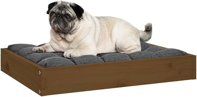 Solid Pine Wood Dog Bed for Small Breeds, Durable Honey Brown Pet Bed with Easy Assembly and Comfortable Mattress, 24.2x19.3x3.5 Inches, Indoor Use for Beagles