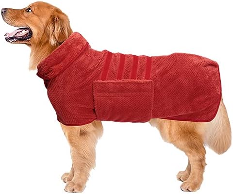 Geyecete Pineapple Grid Fast Drying Super Absorbent Dog Cat Bath Robe Towel - Red - XXL
