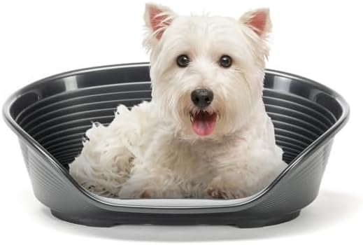 Ferplast - Dog & Cat Bed - Plastic Dog Bed Small - 100% Recycled Plastic - Dog Bed Washable - Dog Basket - Breathable & Antislip - Siesta Deluxe - 54 x 35 x 21.5 CM, S, Black