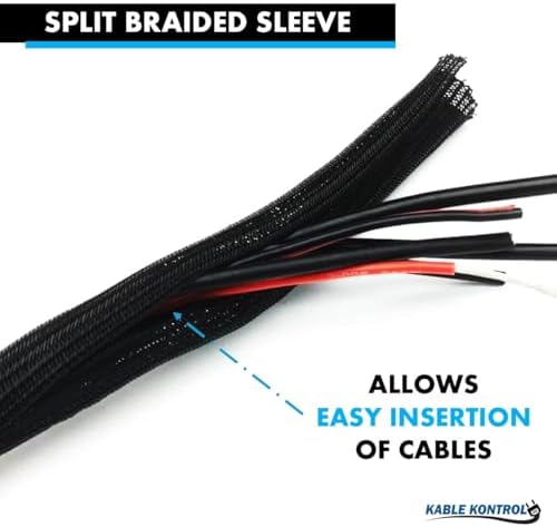 Kable Kontrol Braided Cable Sleeve Split Wrap 1/2" 150 Ft - Black
