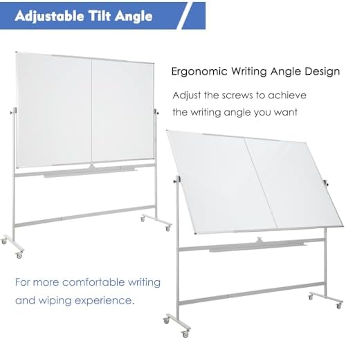 96x48 Magnetic Mobile Whiteboard on Wheel, Large Double Sided Rolling Board