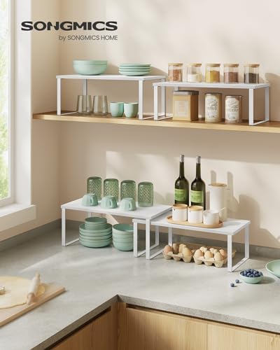 SONGMICS Cabinet Organizer Shelf, Set of 4, Stackable, Expandable