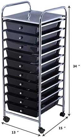 Giantex 10 Drawer Rolling Storage Cart Scrapbook Paper Office School Organizer (Black)