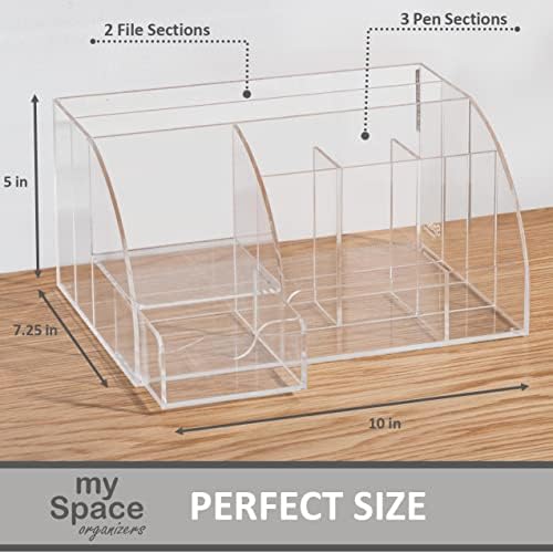My Space Organizers Clear Acrylic Desk Oganizer, 9 Compartments, Office Supplies and Desk Accessories Organizer, Home Decor Desktop Organizer (Clear)