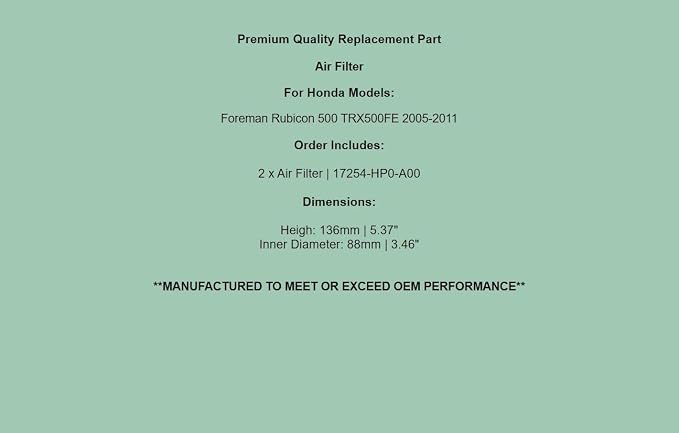 Replacement Air Filter Cleaner For Honda Foreman Rubicon 500 TRX500FE 2005-2011